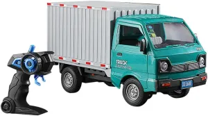 GoolRC Remote Control Car Transporter Truck, 1:16 Scale RC Container Transport Truck with Spray and Light, 2.4GHz All Terrain RC Cars for Kids and Adults Christmas or Birthday Gift (Green)