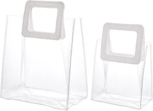 GORGECRAFT 2pcs Waterproof Transparent PVC Handbag Clear Big Capacity Handbag Reusable Bags for Shopping Gym Sports Security Travel Beach Lunch Box Restaurant Takeouts