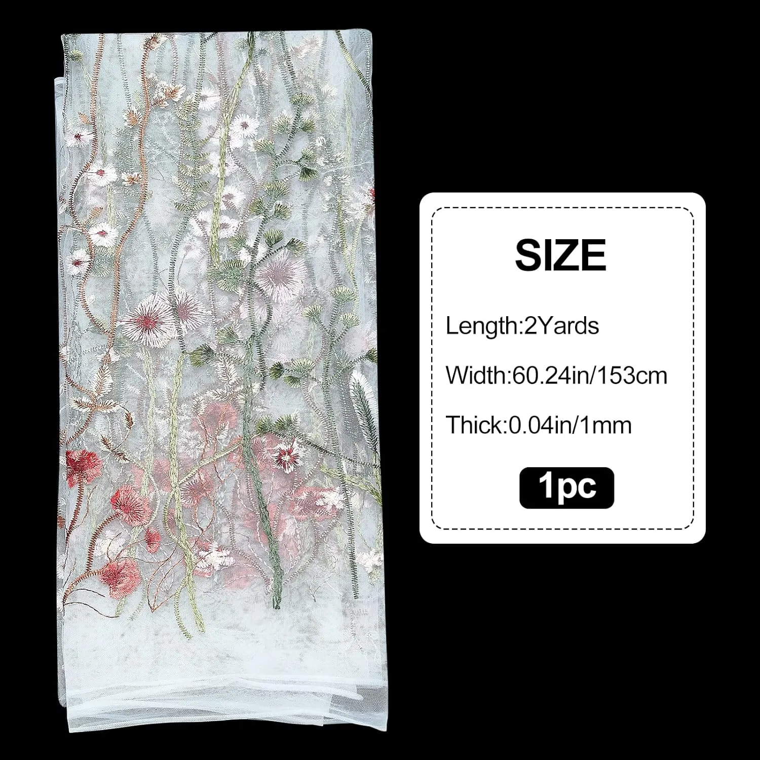 GORGECRAFT 60.24 Inch Width Floral Embroidered Lace Fabric Colorful Flowers Embroidery Lace Trim Fabrics White Mesh Applique for Party Dress Skirt Clothing DIY Sewing Embellishments Crafts