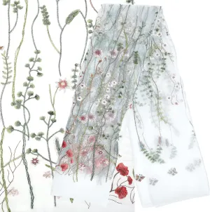 GORGECRAFT 60.24 Inch Width Floral Embroidered Lace Fabric Colorful Flowers Embroidery Lace Trim Fabrics White Mesh Applique for Party Dress Skirt Clothing DIY Sewing Embellishments Crafts