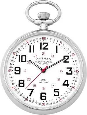 Gotham Men's Silver-Tone Mechanical Hand Wind Railroad Pocket Watch # GWC14100S