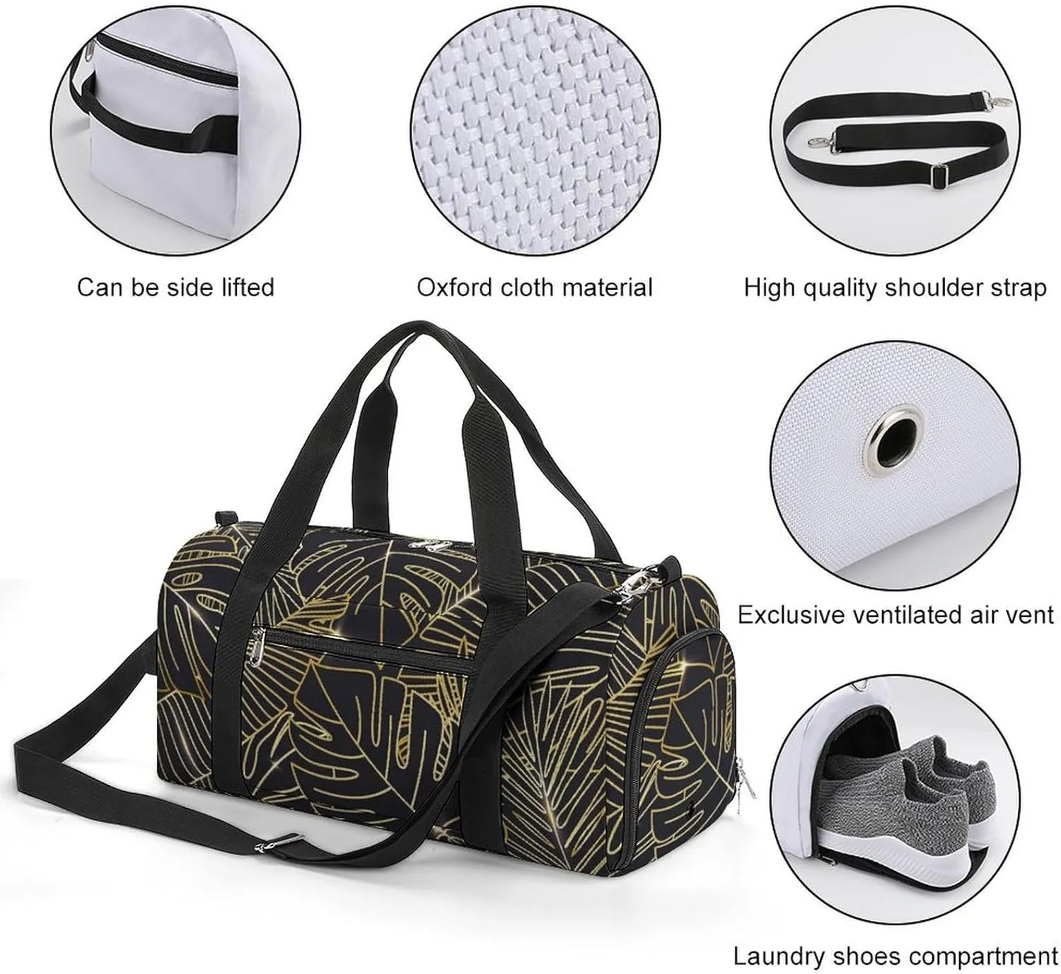 Gradient Golden Print Duffel with Shoe Compartment Lightweight Gym Bag for Women Men