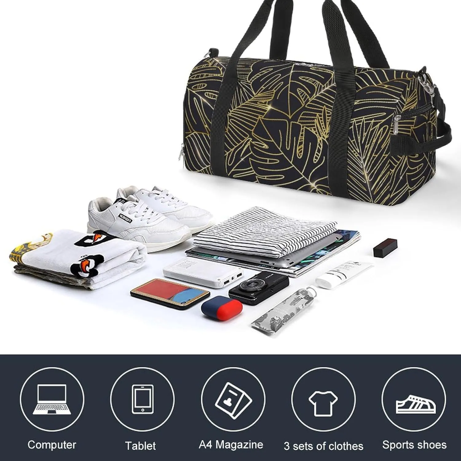 Gradient Golden Print Duffel with Shoe Compartment Lightweight Gym Bag for Women Men