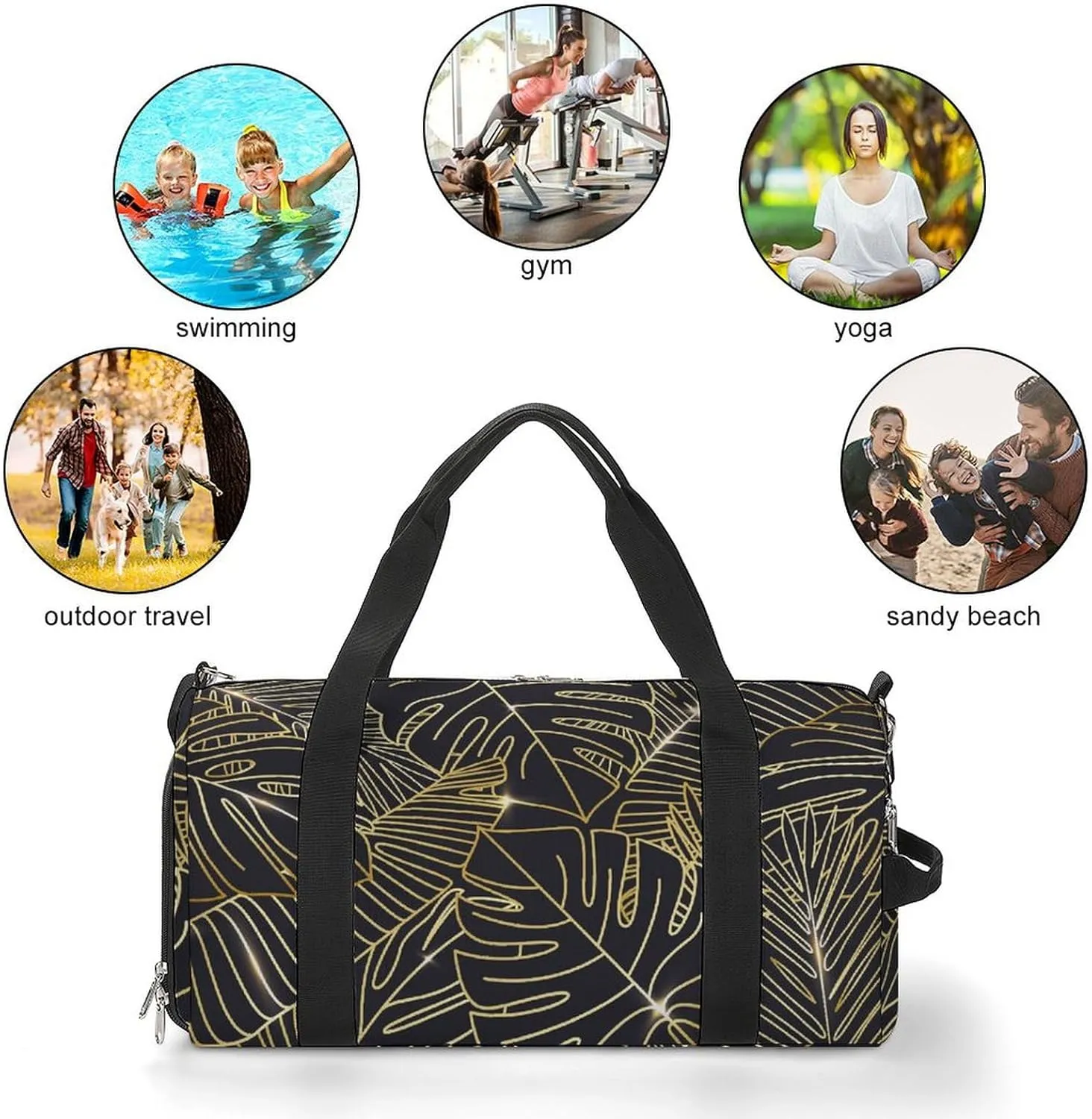 Gradient Golden Print Duffel with Shoe Compartment Lightweight Gym Bag for Women Men