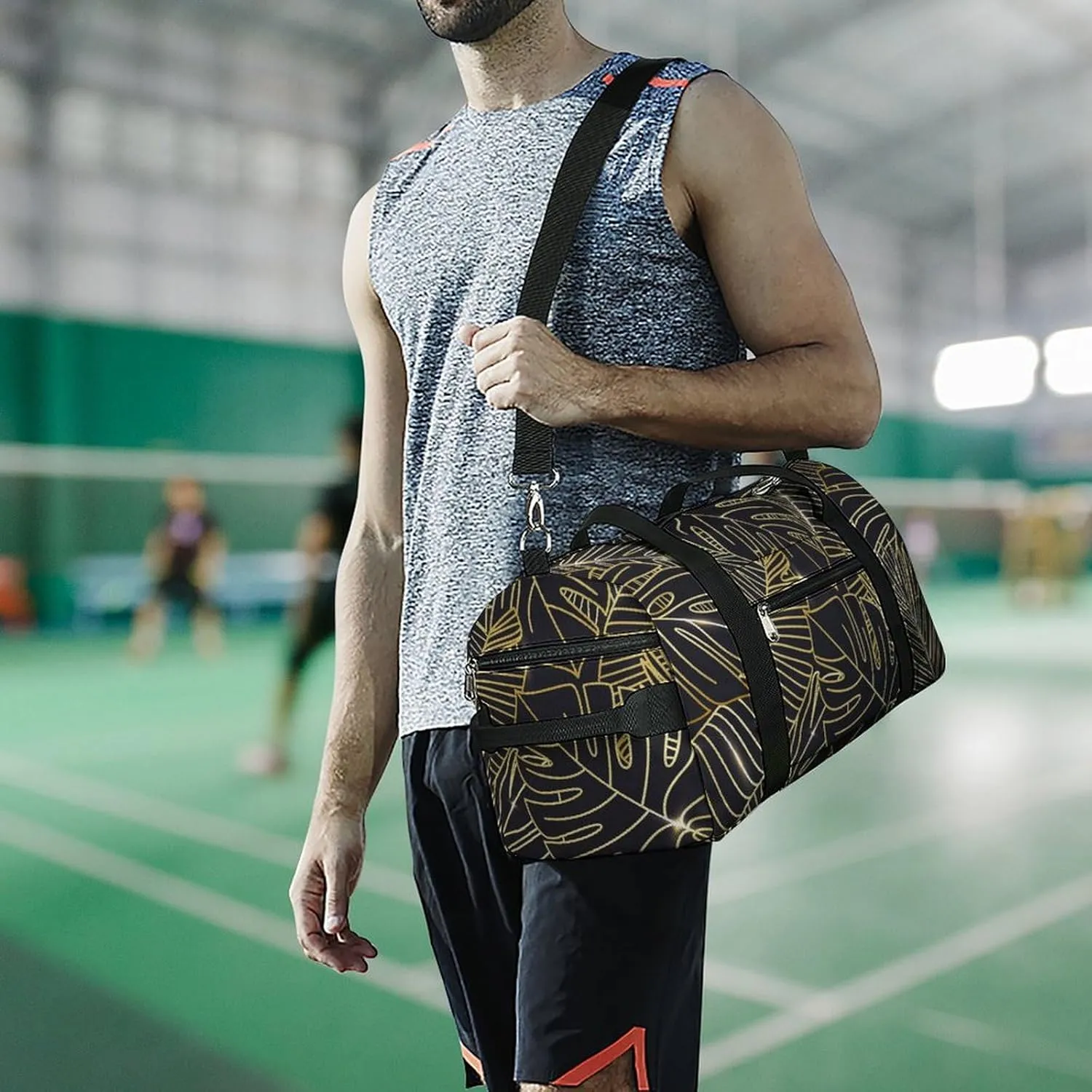 Gradient Golden Print Duffel with Shoe Compartment Lightweight Gym Bag for Women Men