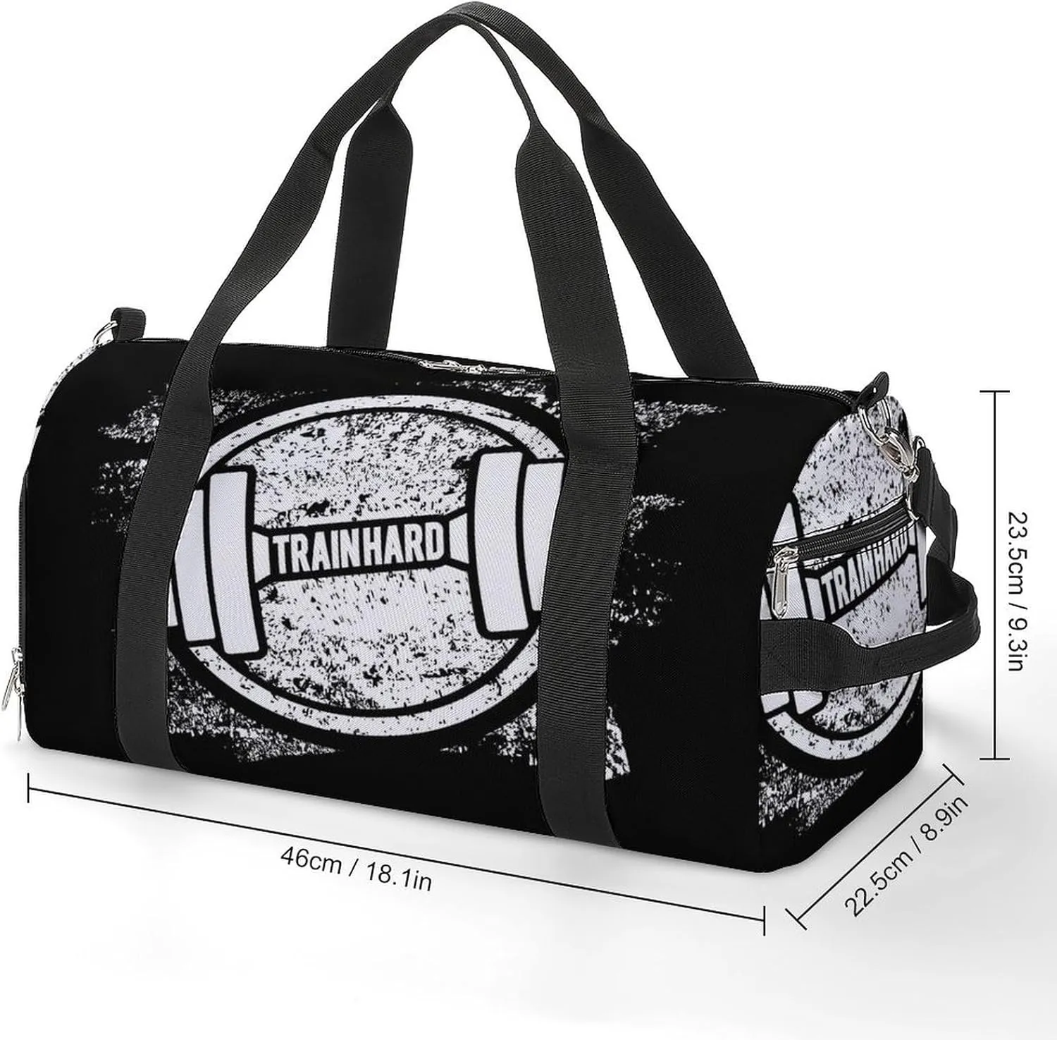 Grunge Dumbbell Black Print Duffel with Shoe Compartment Lightweight Gym Bag for Women Men