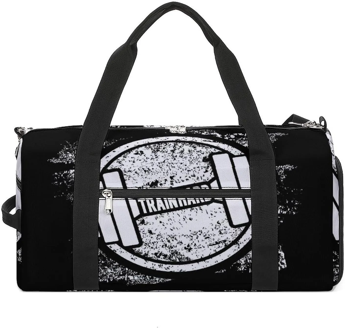Grunge Dumbbell Black Print Duffel with Shoe Compartment Lightweight Gym Bag for Women Men