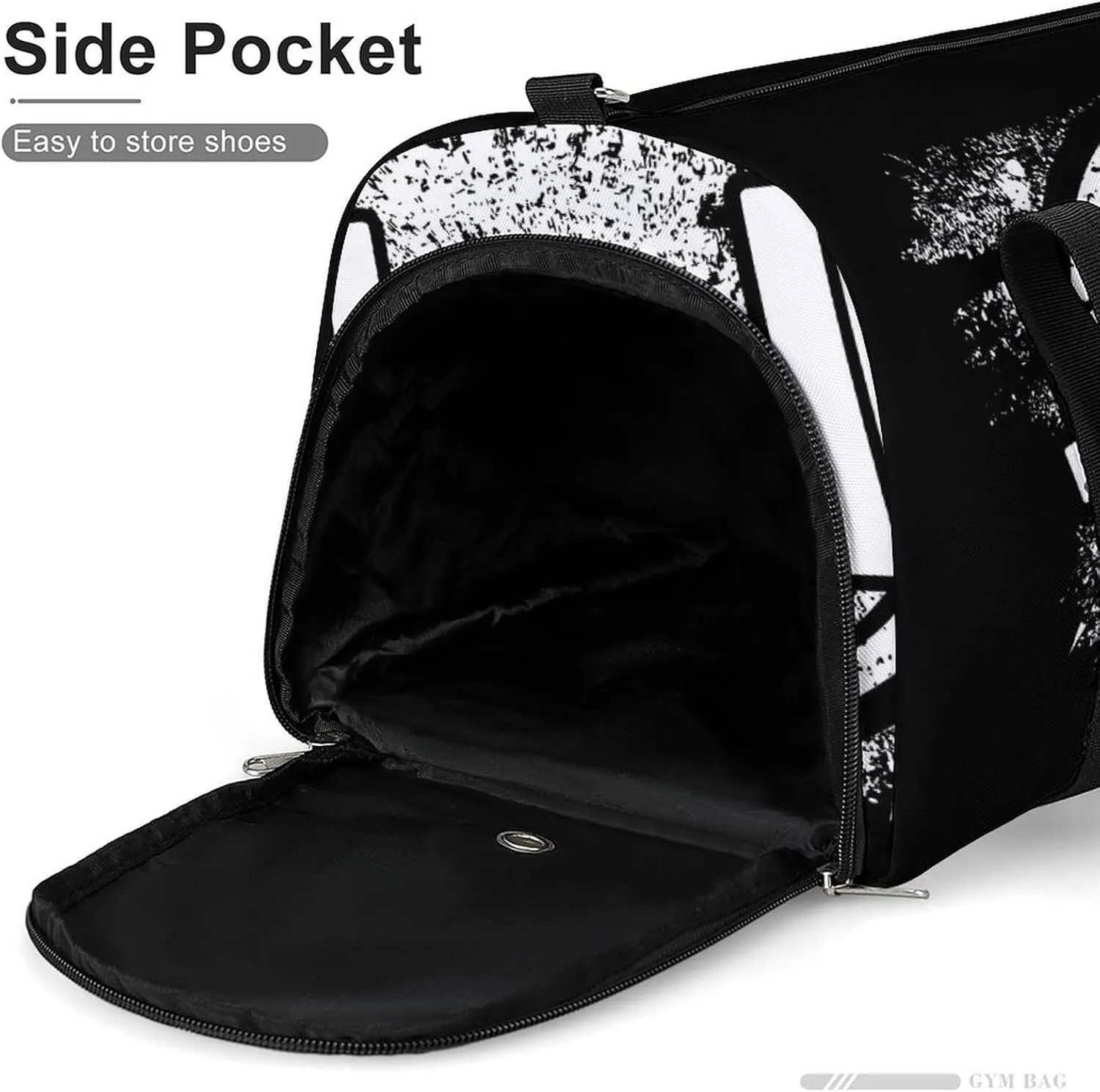 Grunge Dumbbell Black Print Duffel with Shoe Compartment Lightweight Gym Bag for Women Men