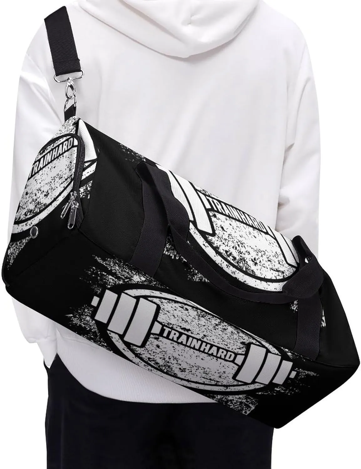 Grunge Dumbbell Black Print Duffel with Shoe Compartment Lightweight Gym Bag for Women Men