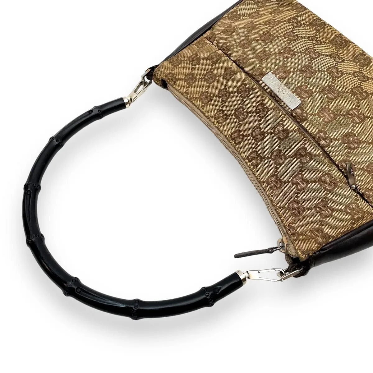 Gucci GG Sherry Bamboo Pochette Baguette Shoulder Bag Purse Tote