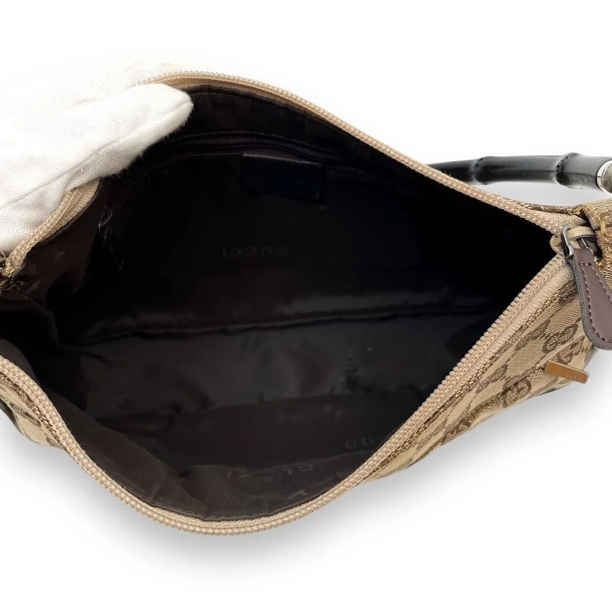 Gucci GG Sherry Bamboo Pochette Baguette Shoulder Bag Purse Tote