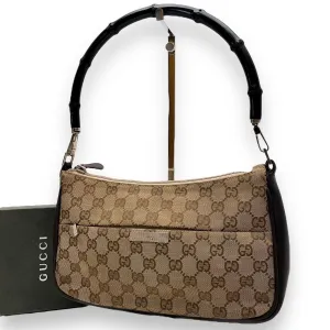Gucci GG Sherry Bamboo Pochette Baguette Shoulder Bag Purse Tote