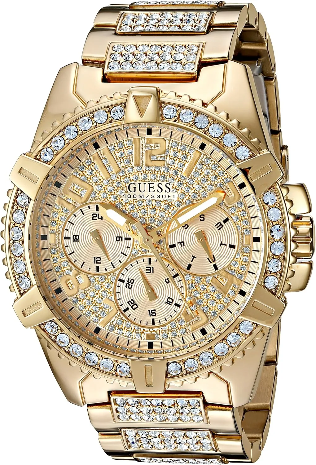 GUESS Stainless Steel Gold-Tone Crystal Embellished Bracelet Watch