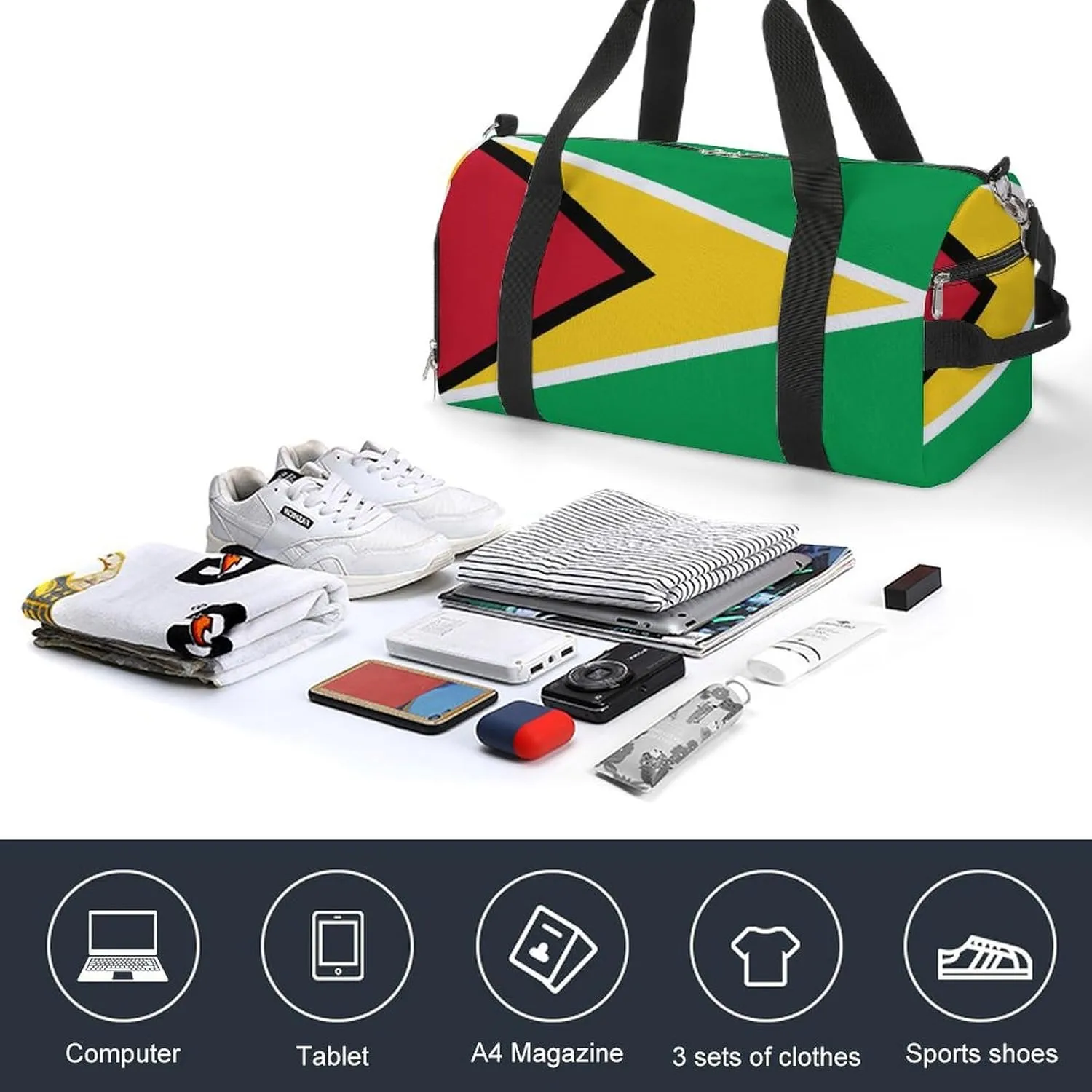 Guyana Flag Travel Duffel for Boys Girls with Shoe Compartment Overnight
