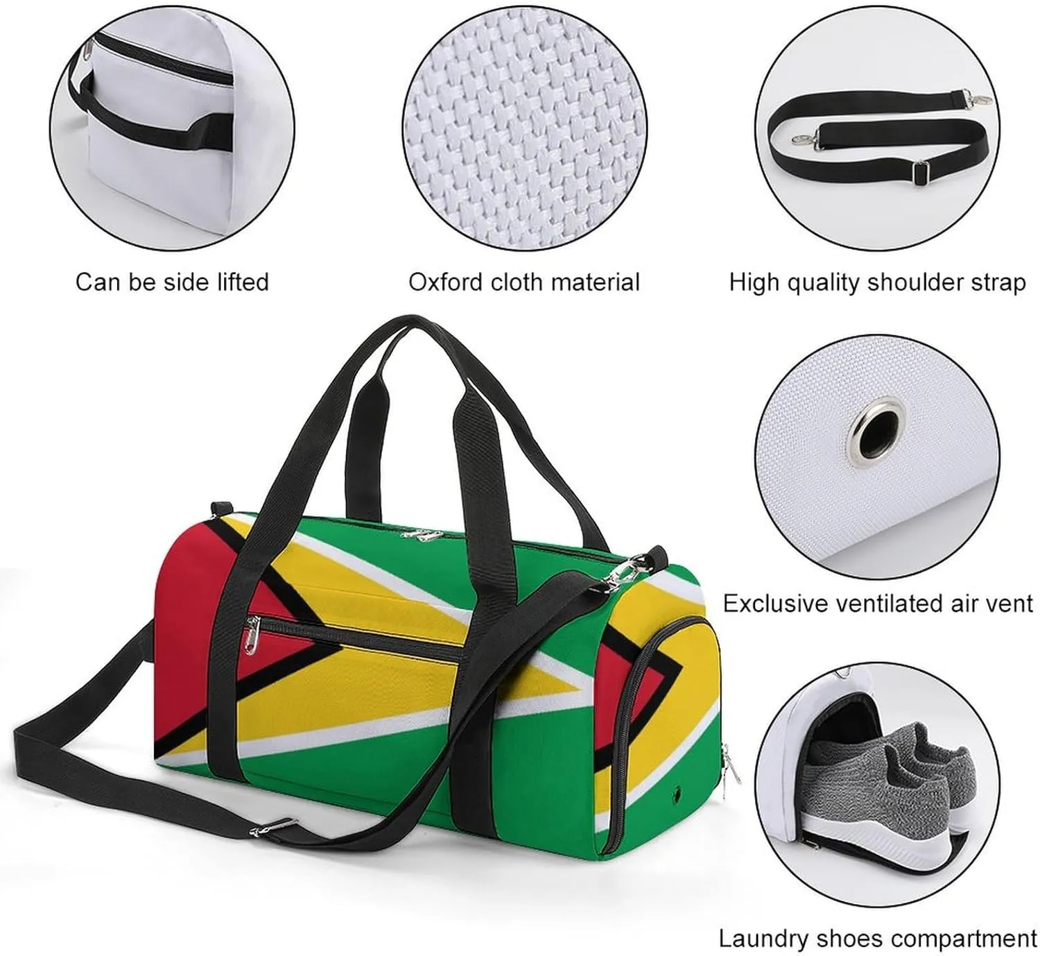 Guyana Flag Travel Duffel for Boys Girls with Shoe Compartment Overnight