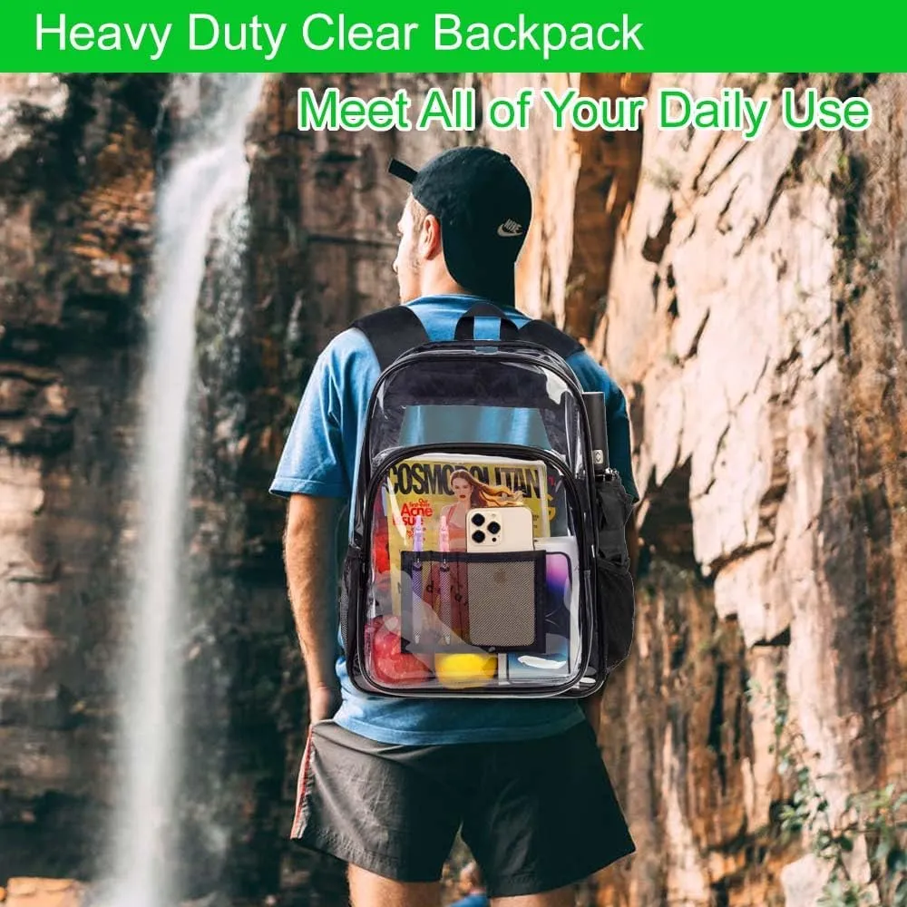 gxtvo Clear Backpack, Heavy Duty Transparent Bookbag, See Through Backpacks for Women Men