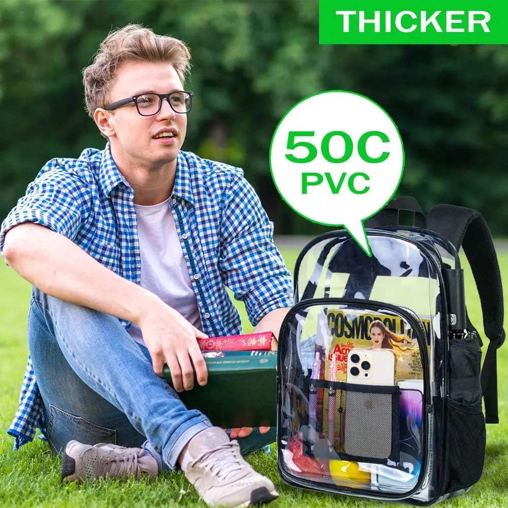 gxtvo Clear Backpack, Heavy Duty Transparent Bookbag, See Through Backpacks for Women Men