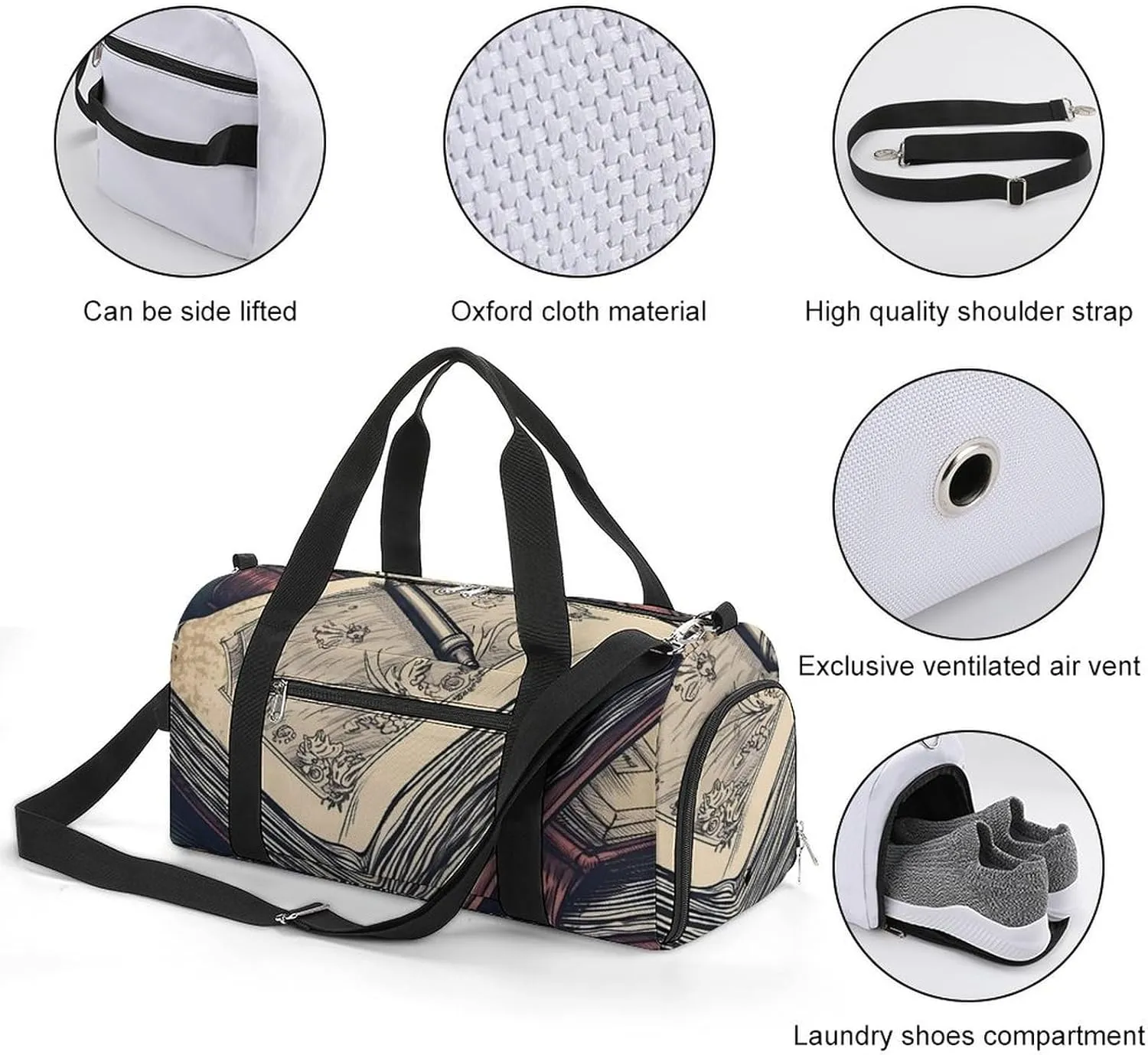 Gym Bag A Notebook Duffel Bag for Men Women Travel Overnight Bag with Shoe Compartment Workout Bags