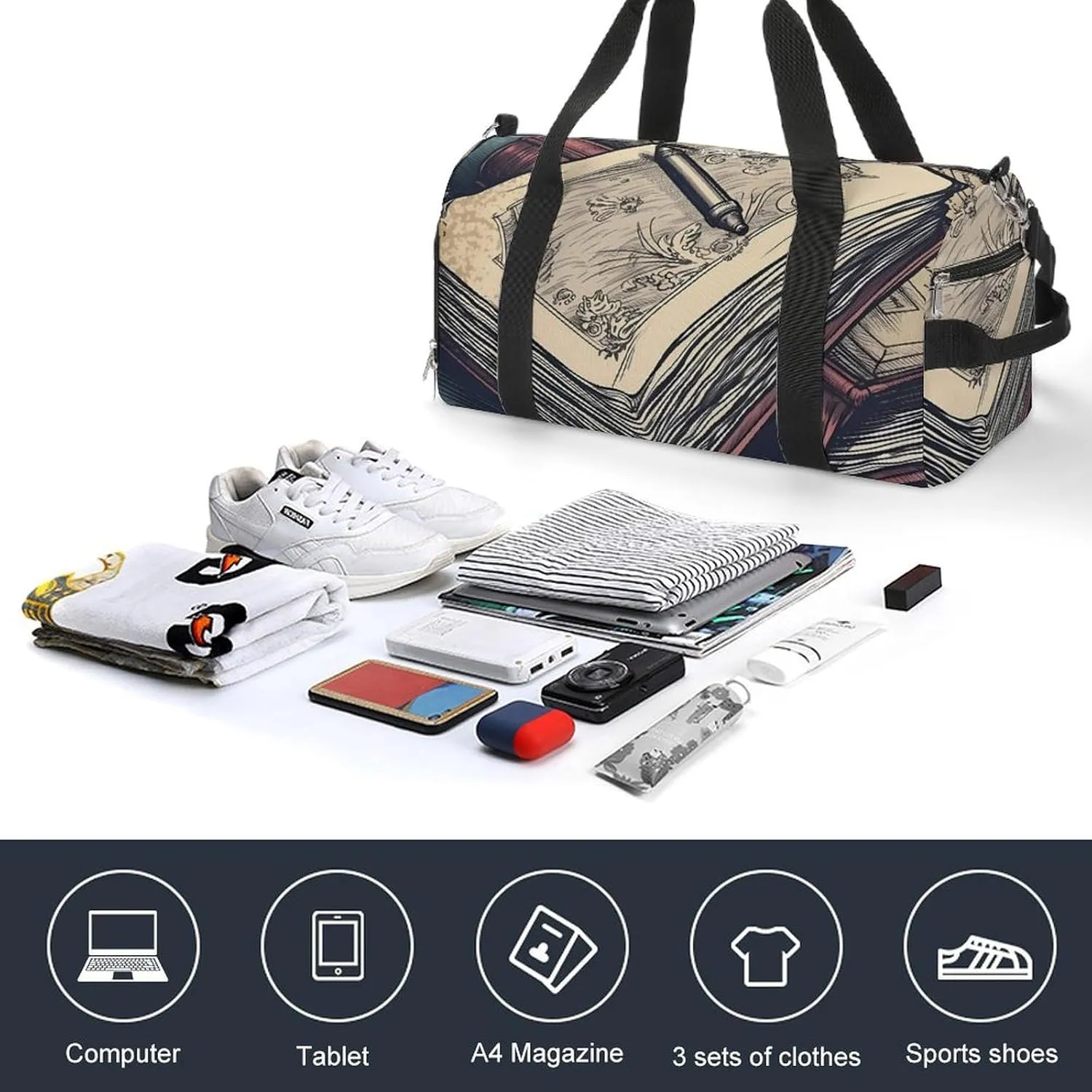 Gym Bag A Notebook Duffel Bag for Men Women Travel Overnight Bag with Shoe Compartment Workout Bags