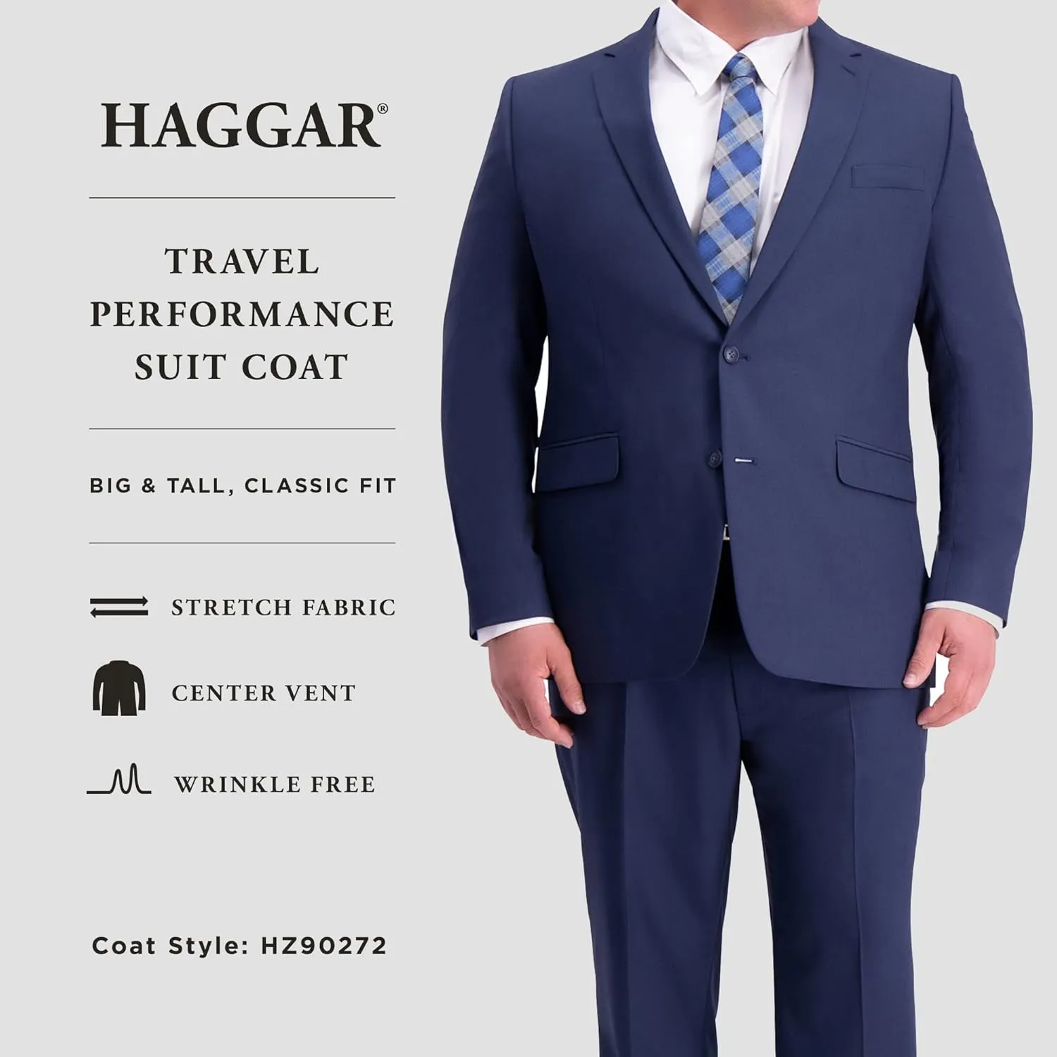 Haggar Men's Big and Tall Classic Fit Travel Performance Suit Seperates - Pant and Jacket