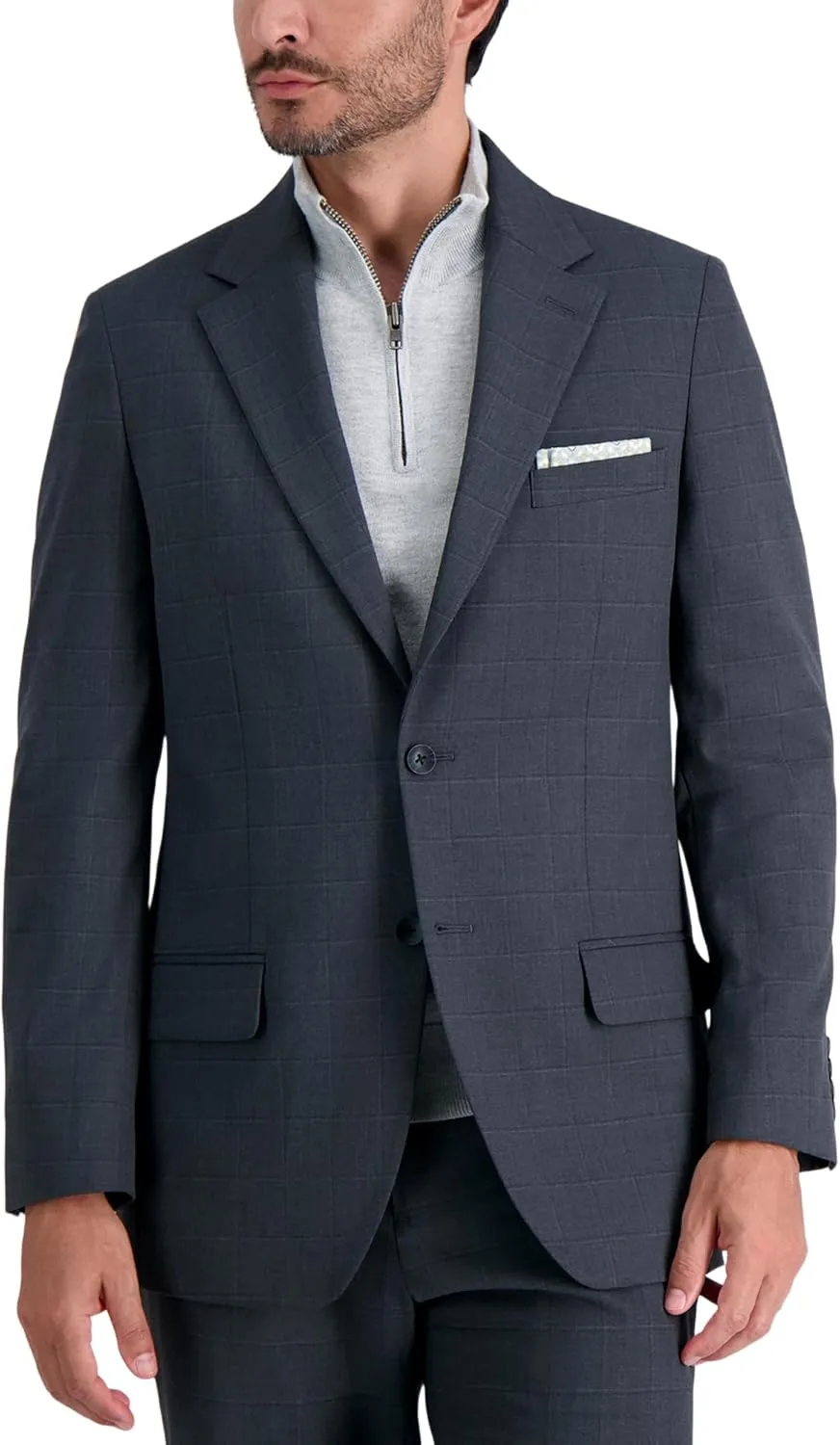 Haggar Men's JMH Premium Stretch Tailored Fit Suit Separate Pants, Charcoal Windowpane-Jacket, 46