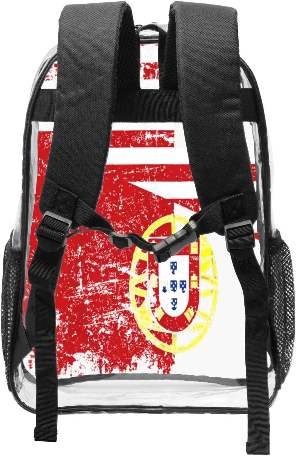 Half American Half Portugal Flag 16 Inch Clear PVC Backpacks Transparent Backpack Multipurpose Double Shoulder Bag for Men Women Gifts