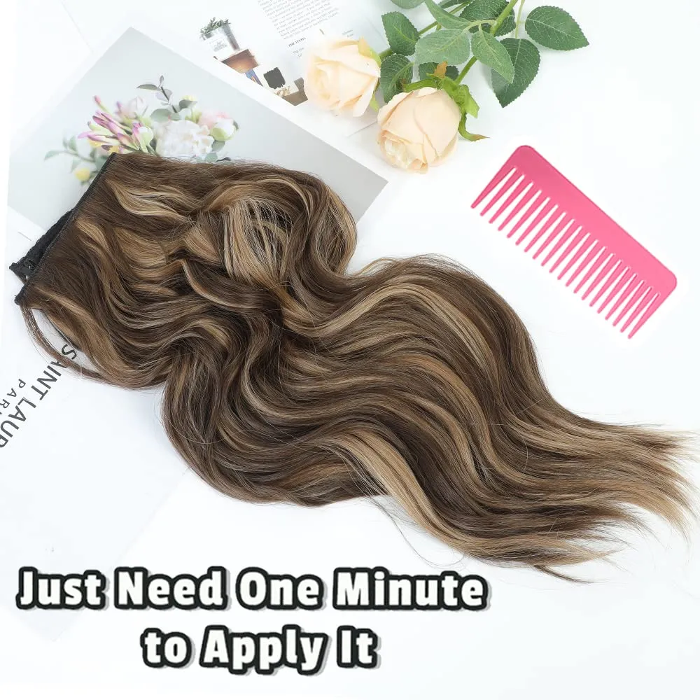 Halo Hair Extensions 20 Inch Invisible Wire Hair Extensions with Adjustable (Brown with Golden Highlights, 20 Inch)