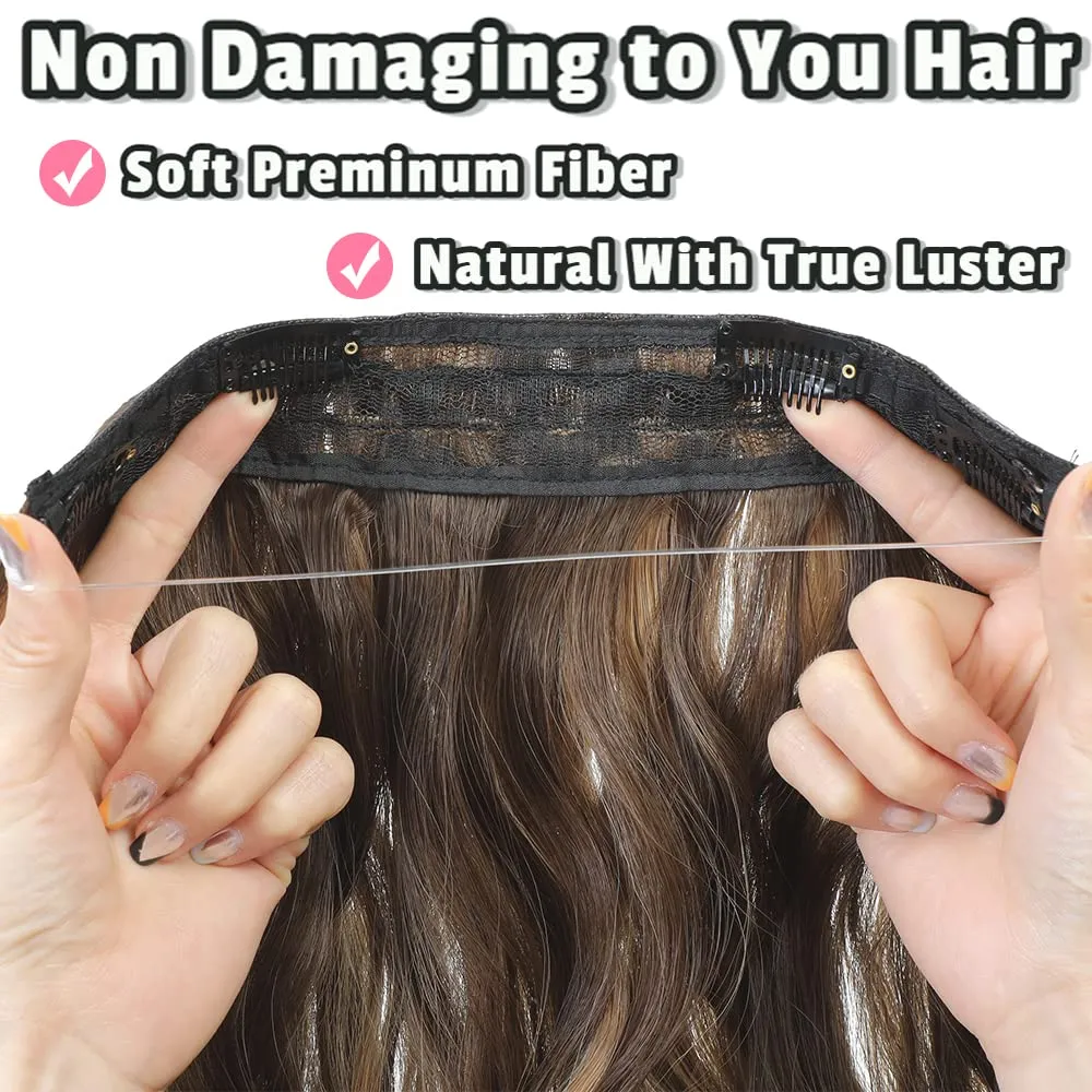 Halo Hair Extensions 20 Inch Invisible Wire Hair Extensions with Adjustable (Brown with Golden Highlights, 20 Inch)