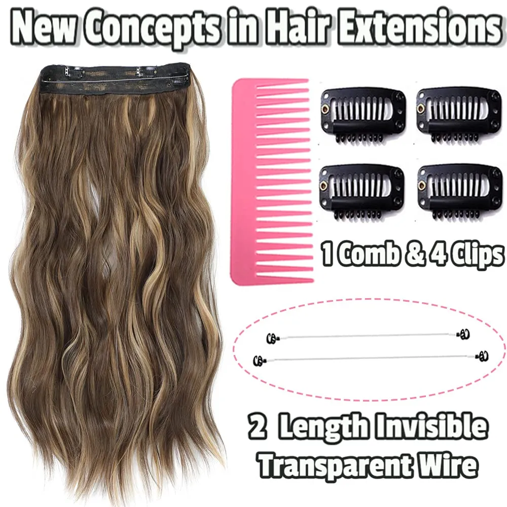Halo Hair Extensions 20 Inch Invisible Wire Hair Extensions with Adjustable (Brown with Golden Highlights, 20 Inch)