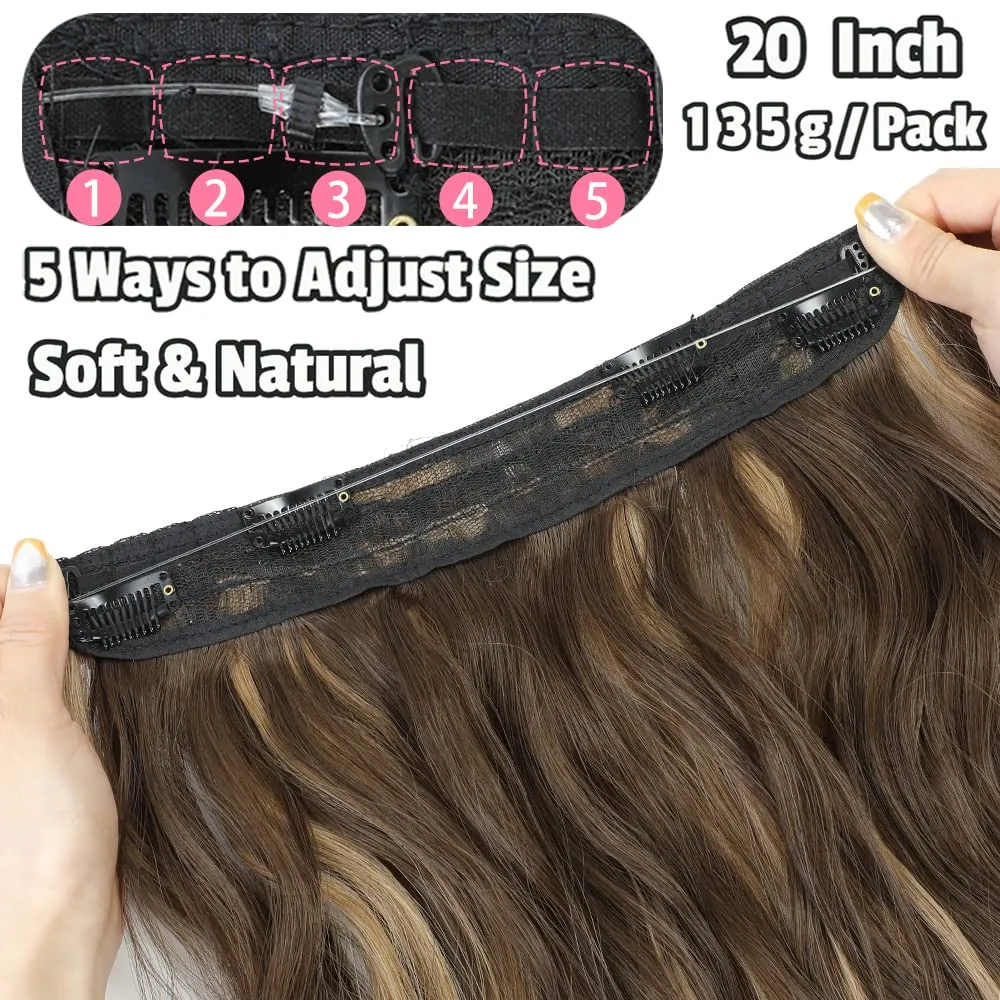 Halo Hair Extensions 20 Inch Invisible Wire Hair Extensions with Adjustable (Brown with Golden Highlights, 20 Inch)