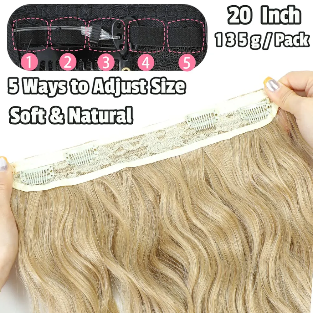Halo Hair Extensions 20 Inch Invisible Wire Hair Extensions with Adjustable (Natural Blonde, 20 Inch)