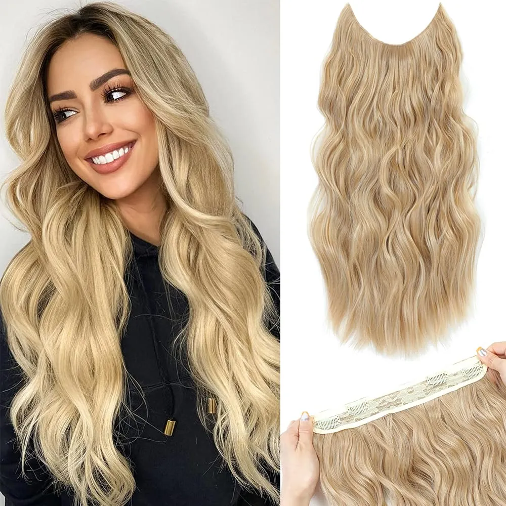 Halo Hair Extensions 20 Inch Invisible Wire Hair Extensions with Adjustable (Natural Blonde, 20 Inch)