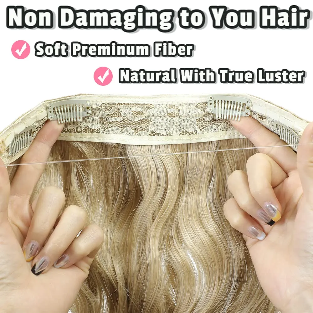 Halo Hair Extensions 20 Inch Invisible Wire Hair Extensions with Adjustable (Natural Blonde, 20 Inch)