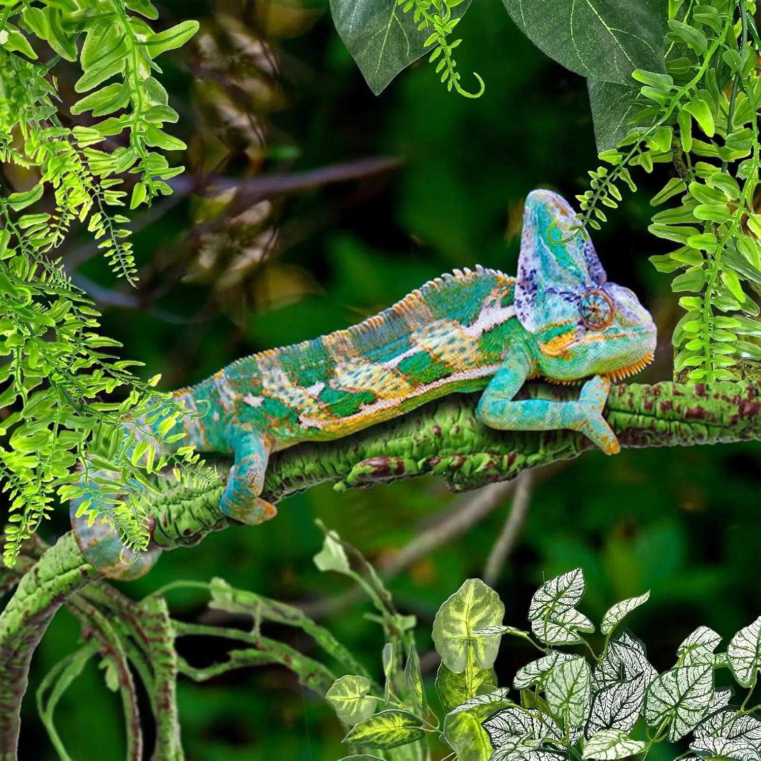 Hamiledyi 7 Pcs Reptile Plants Bendable Climbing Vines Terrarium Hanging Artificial Leaves, Bearded Dragon Tank Accessories, Habitat Decor for Snake Leopard Gecko Lizard Chameleon