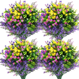 Hananona 12 Pcs Artificial Flowers Outdoor, Faux Artificial Plants UV Resistant Plastic Flower Bulk for Hanging Planter Porch Window Home Wedding Fall Summer Decor (12, Multiple Color)