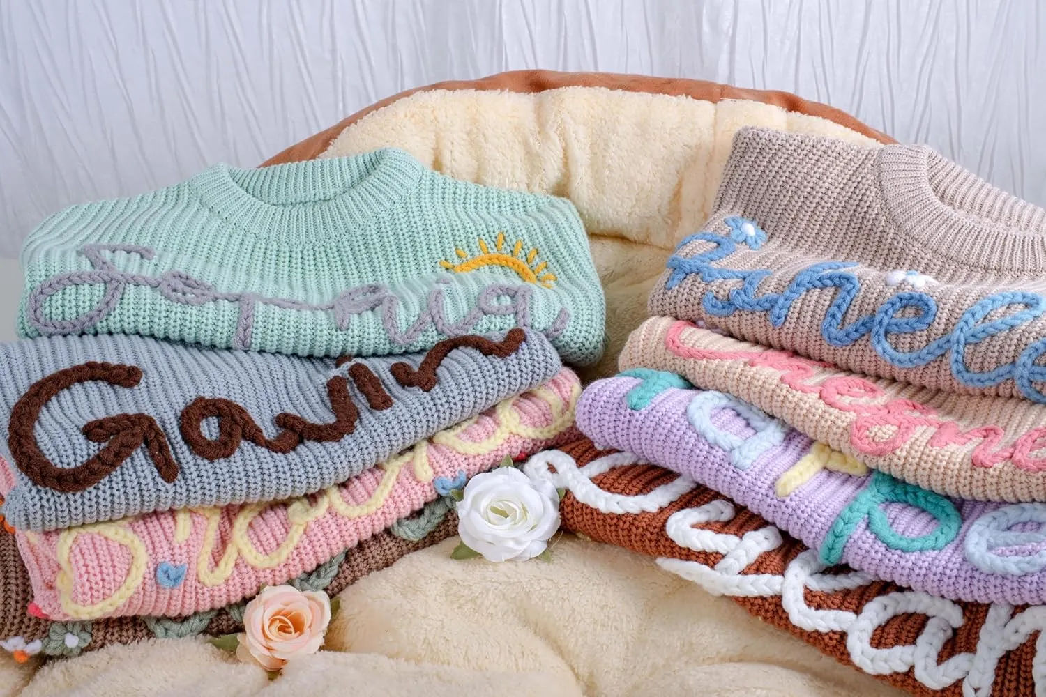 Handcrafted Baby Knit Sweater with Custom Embroidered Name or Monogram, Specialized Gift for Infant Girl, Boy, Toddler, Kid