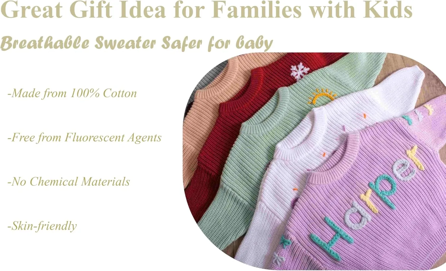 Handcrafted Baby Knit Sweater with Custom Embroidered Name or Monogram, Specialized Gift for Infant Girl, Boy, Toddler, Kid
