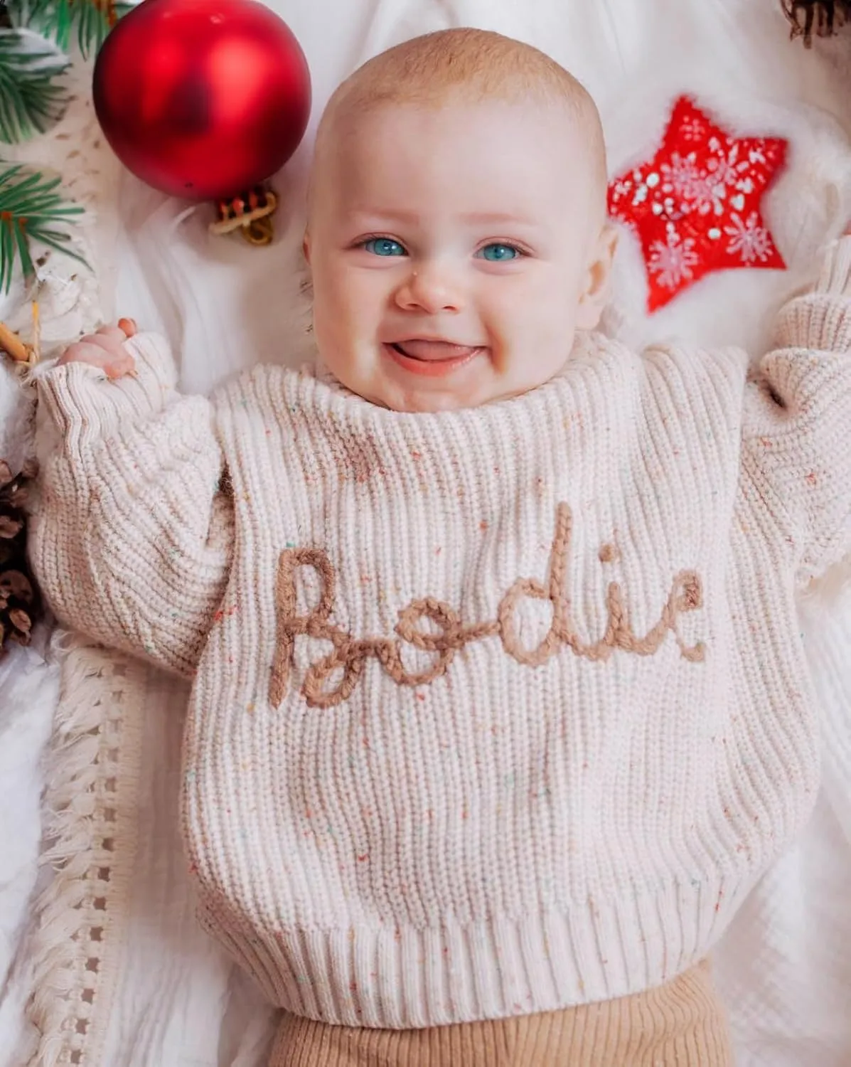 Handcrafted Baby Knit Sweater with Custom Embroidered Name or Monogram, Specialized Gift for Infant Girl, Boy, Toddler, Kid