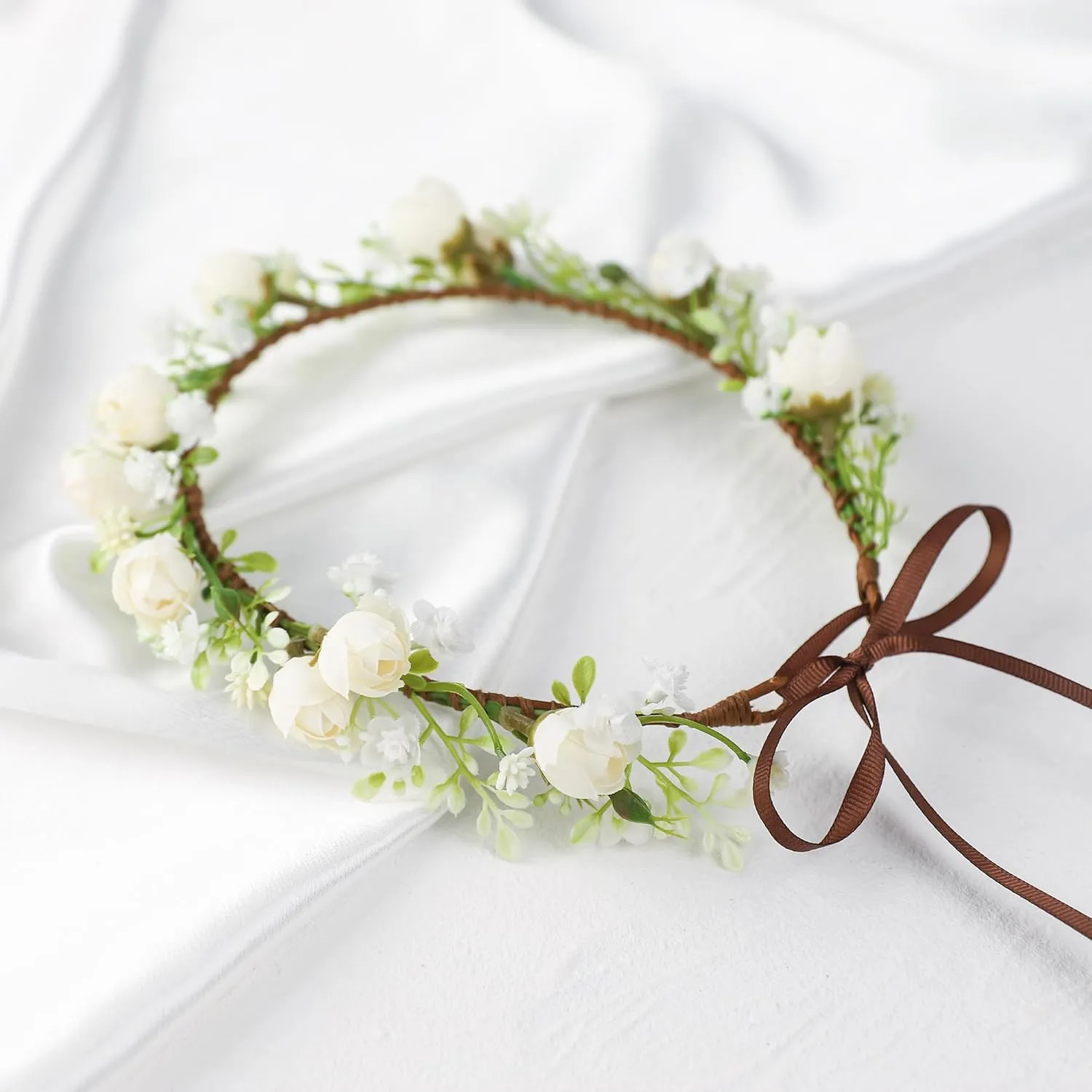 Handmade Flower Crown for Women Floral Headband Girls Headpiece Flower Hair Accessories for Weeding Bride Cosplay Party Festival(White Style)