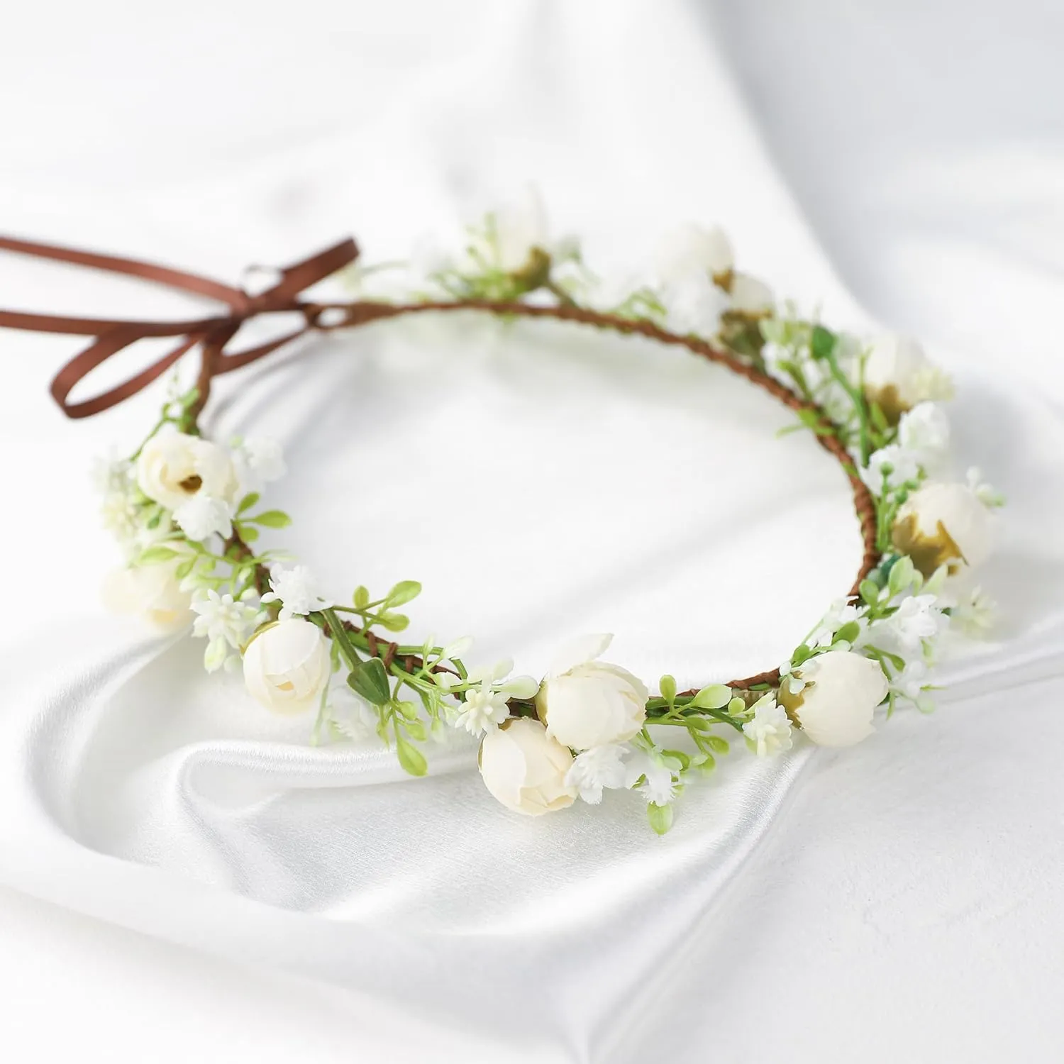 Handmade Flower Crown for Women Floral Headband Girls Headpiece Flower Hair Accessories for Weeding Bride Cosplay Party Festival(White Style)