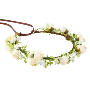 Handmade Flower Crown for Women Floral Headband Girls Headpiece Flower Hair Accessories for Weeding Bride Cosplay Party Festival(White Style)