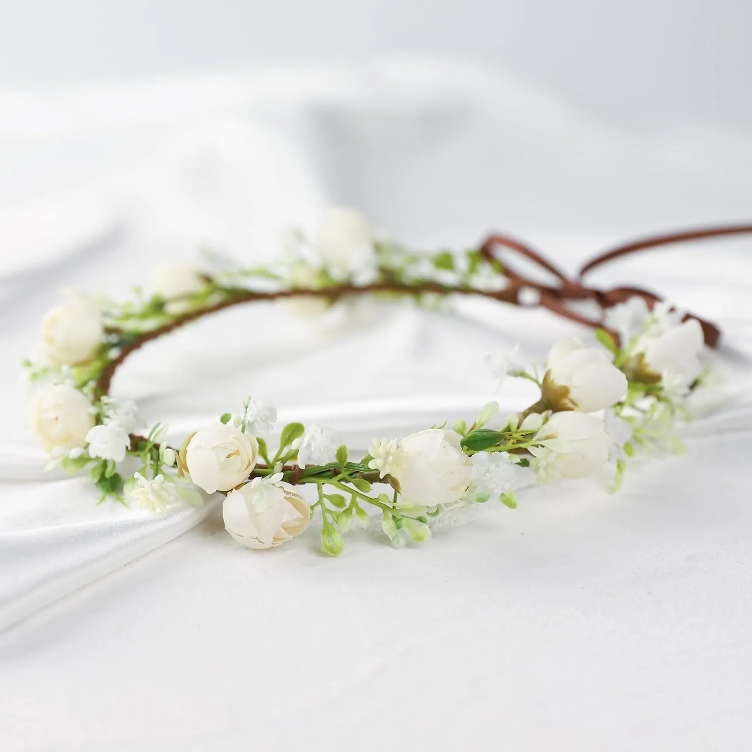 Handmade Flower Crown for Women Floral Headband Girls Headpiece Flower Hair Accessories for Weeding Bride Cosplay Party Festival(White Style)