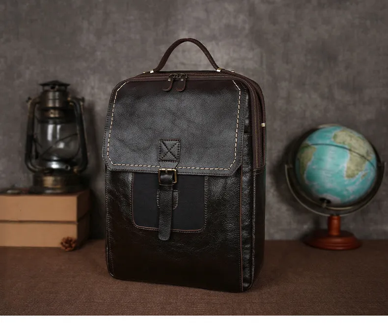 Handmade Vintage Zipper Full-Grain Leather Men’s Laptop Backpack