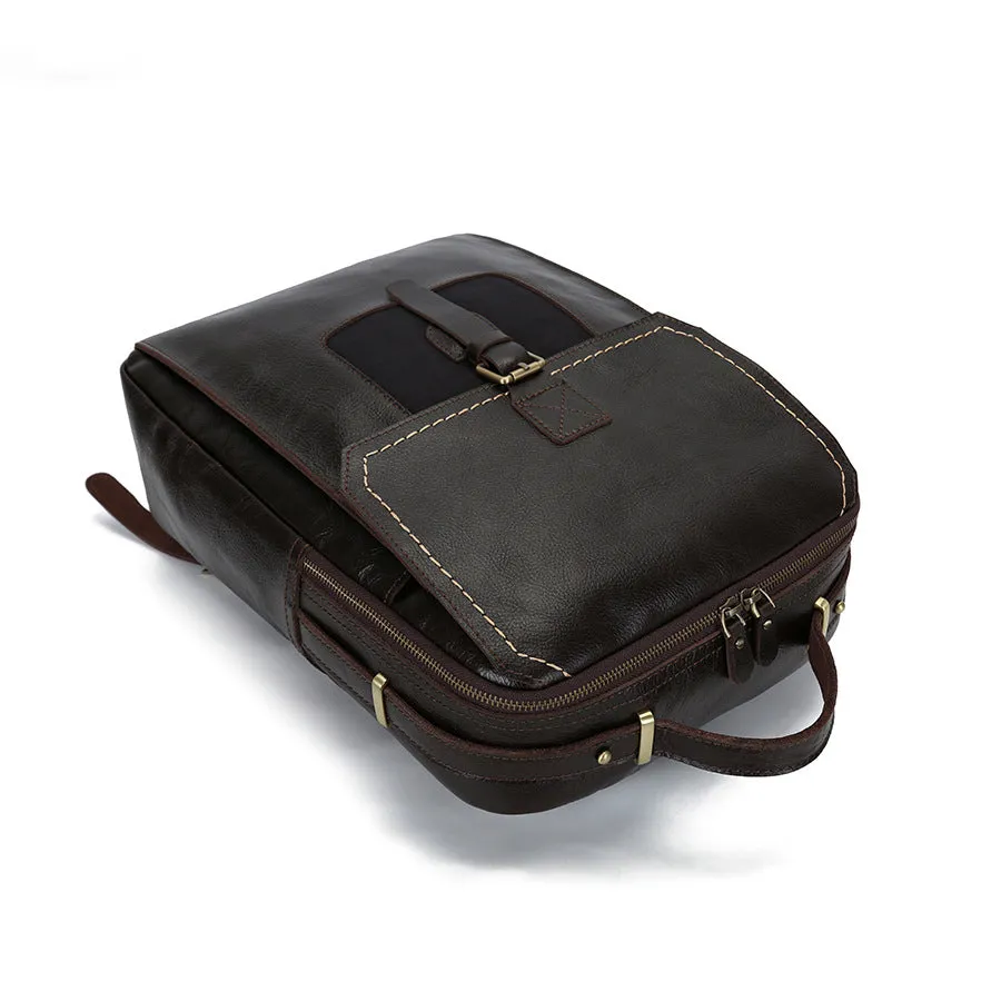Handmade Vintage Zipper Full-Grain Leather Men’s Laptop Backpack