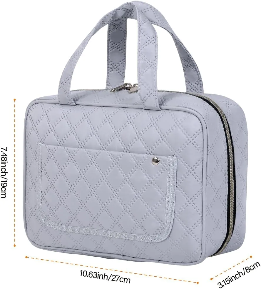 Hanging Toiletry Bag Travel Makeup Organizer for Women and Men with Hooks Water-resistant Multi Compartment Transparent Cosmetics Storage Box for Makeup Accessories, Toiletries Grey