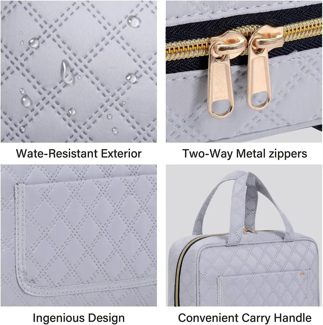 Hanging Toiletry Bag Travel Makeup Organizer for Women and Men with Hooks Water-resistant Multi Compartment Transparent Cosmetics Storage Box for Makeup Accessories, Toiletries Grey