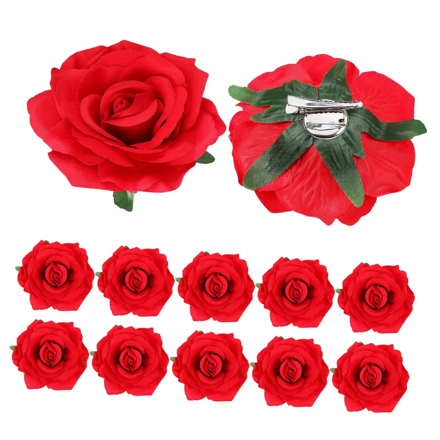 Happyyami 12 Pack Red Fabric Rose Hairpin Realistic Flower Hair Clips for Women Bridal Hairpin Accessories