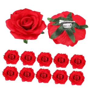 Happyyami 12 Pack Red Fabric Rose Hairpin Realistic Flower Hair Clips for Women Bridal Hairpin Accessories