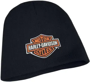 Harley-Davidson Mens Embroidered Bar & Shield Knit Beanie Cap, Black Hat