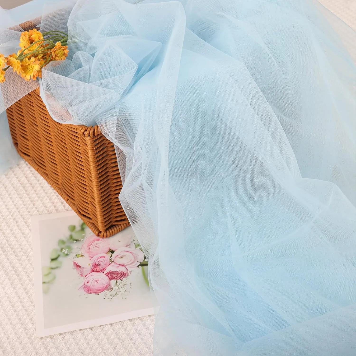 HAVII 63" x 10 Yards Light Blue Tulle Rolls Tulle Fabric Bolt for Tutu Tulle Skirt Wedding Arch Drapes Party Backdrop Decor Mesh Fabric Flower Wrapping DIY Sewing Crafts